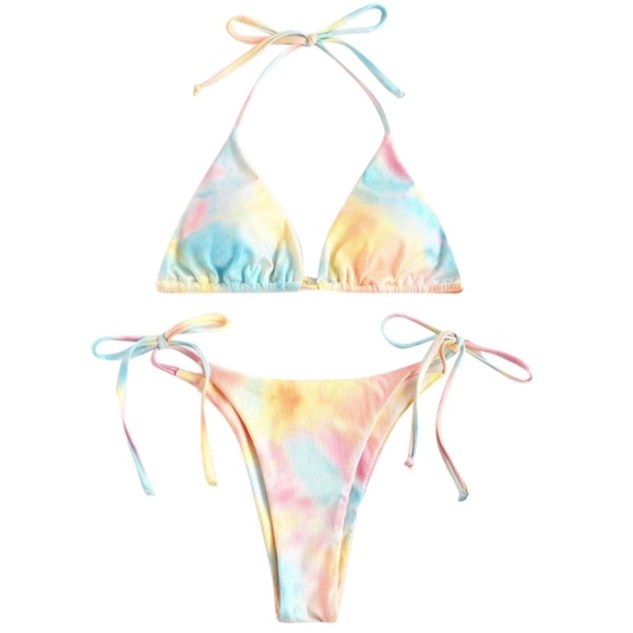 Sunny Secrets Tie Dye Textured String Bikini - Picture 3 of 6